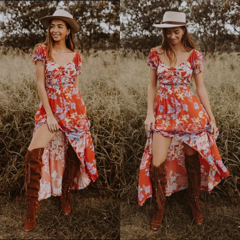 New Spell x Revolve Lily Gown Red Floral M Maxi Dress Ruched Designs Exclusive